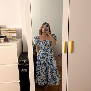 Abercrombie & Fitch Smocked Bodice Poplin Midi Dress